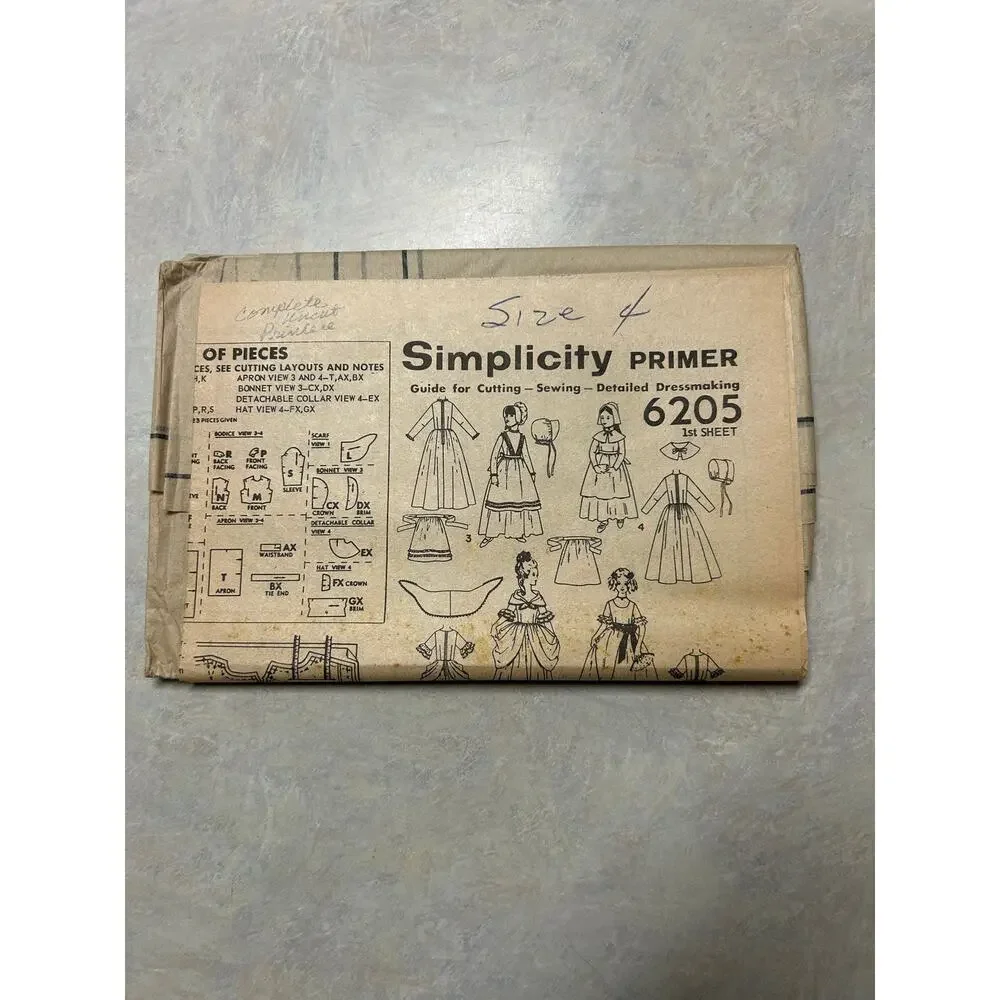Vintage1965 Simplicity Primer Pattern #6205 Childs‎ Historical Costumes Size 4